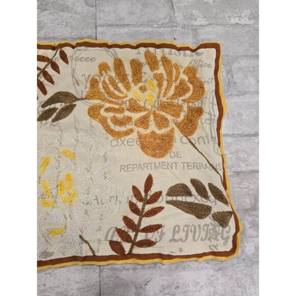 Pier One Beige Brown Yellow Floral Boho Embroidered Pillowcase Zippered 12x20" - Picture 8 of 9